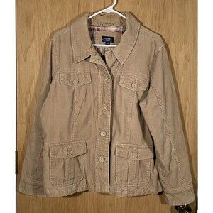 Vtg Sonoma Corduroy Chore Coat Barn Coat Tan Plaid Lining Pockets Women's Sz 1X